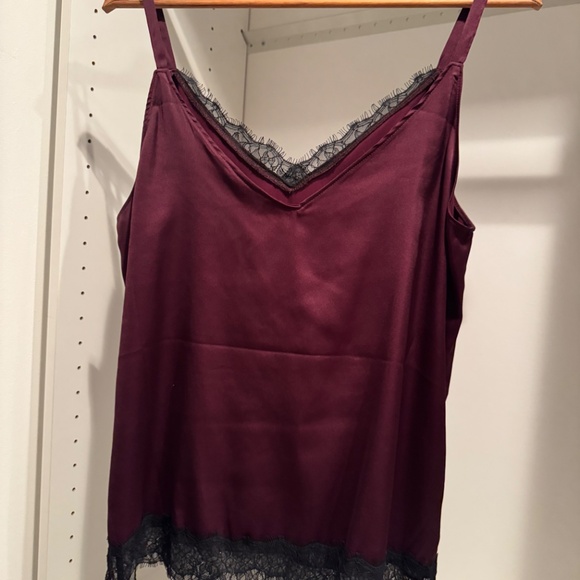 White House Black Market Burgundy & Black Lace Slip/Tank - Picture 2 of 4